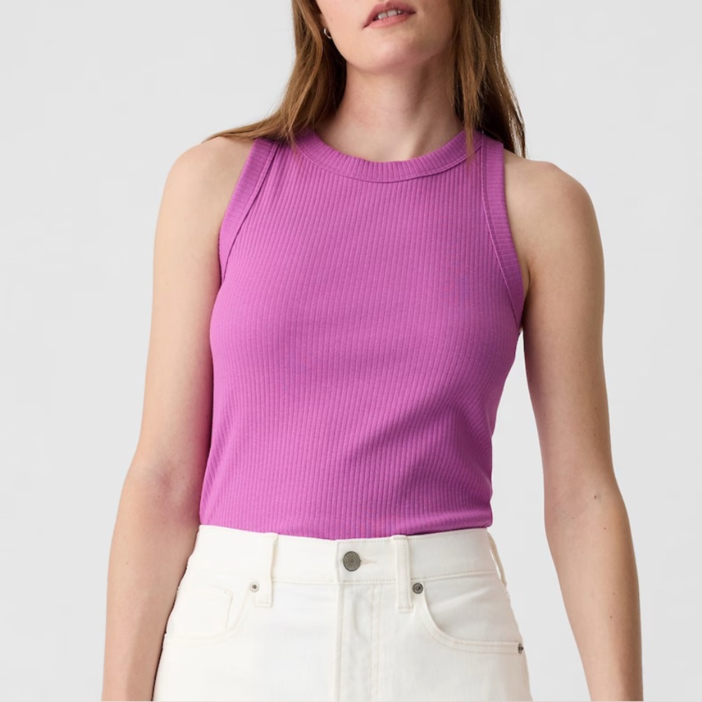 Gap Women’s Ribbed High Neck Tank Purple Size:L (NWT)